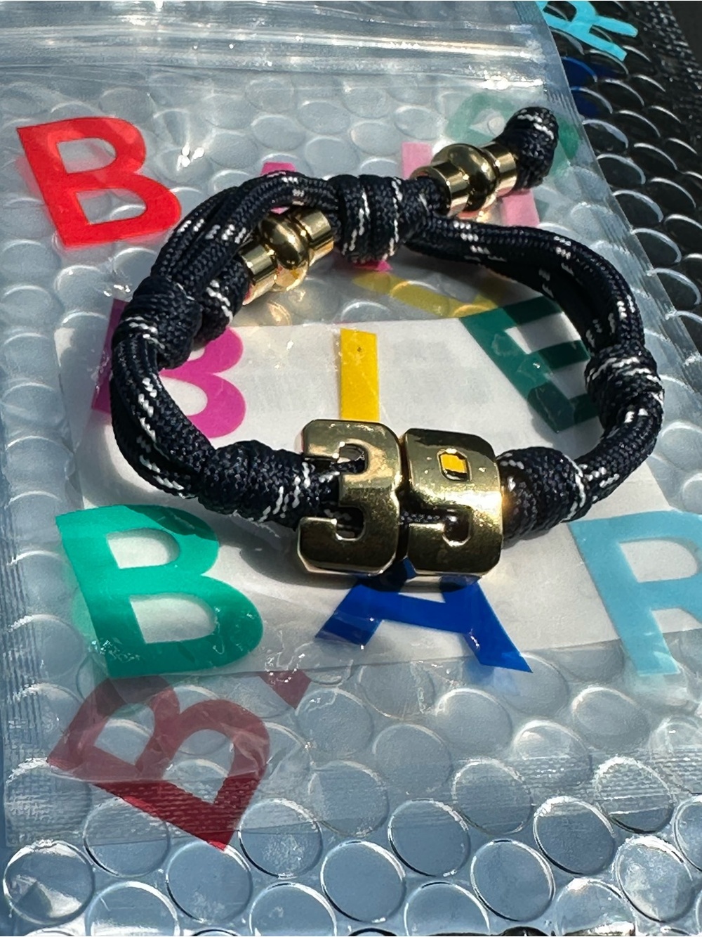 Baublebar Navy Knot Bracelet with Gold '39' Varsity Numbers